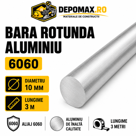 Bara rotunda aluminiu 10 mm, 3 metri, EN AW-6060